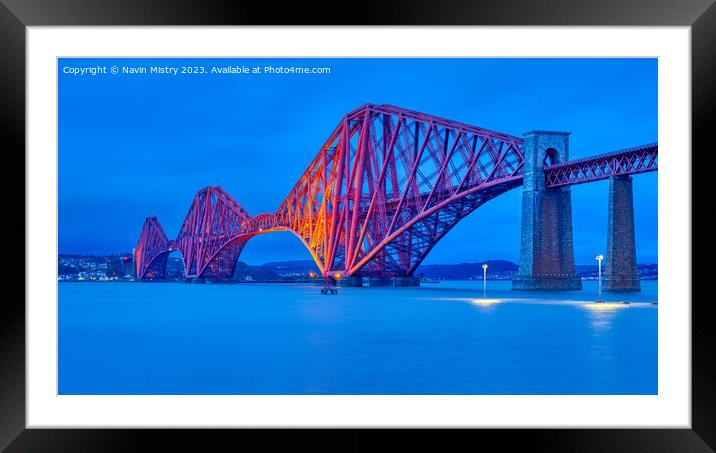 The Forth Bridge South Queensferry Blue Hour Framed Mounted Print by Navin Mistry