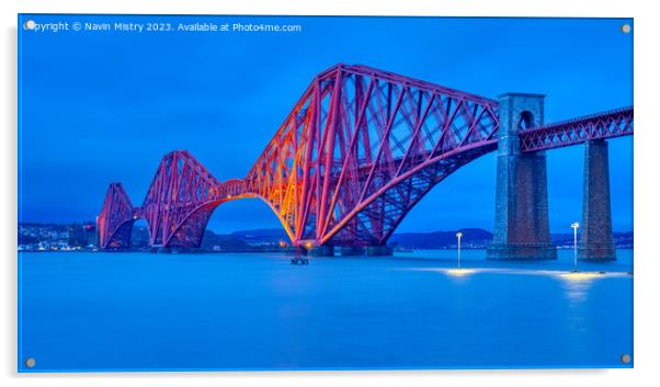 The Forth Bridge South Queensferry Blue Hour Acrylic by Navin Mistry