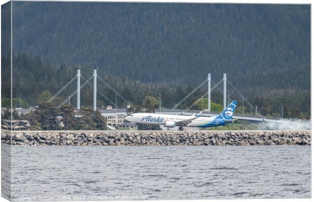 Alaska Airlines Boeing 737 landing at  Sitka Rocky Gutierrez Airport, Alaska, USA Canvas Print by Dave Collins