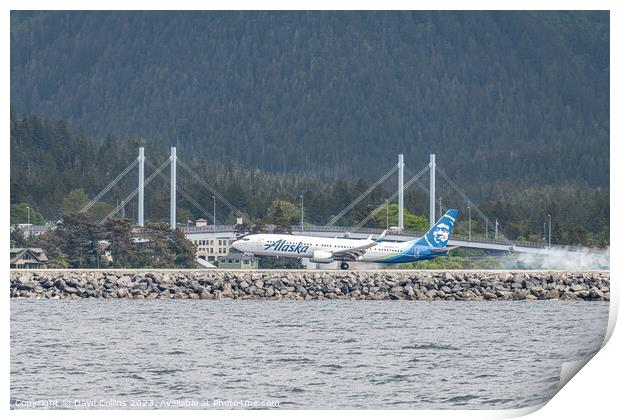 Alaska Airlines Boeing 737 landing at  Sitka Rocky Gutierrez Airport, Alaska, USA Print by Dave Collins