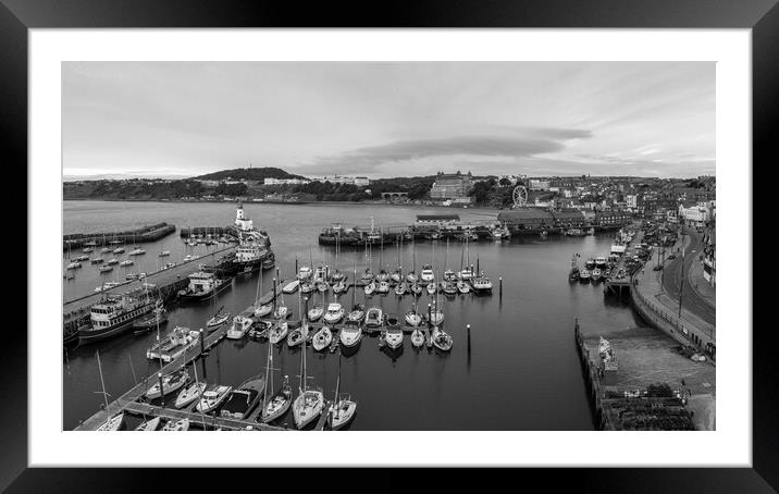 Scarborough Marina Black and White Framed Mounted Print by Apollo Aerial Photography