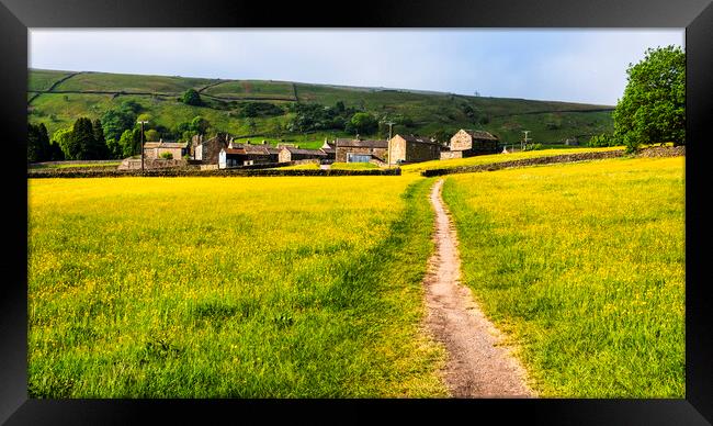 Muker Village from Buttercup Meadows Framed Print by Tim Hill