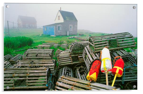 old lobster traps and fishing shanties Acrylic by Dave Reede