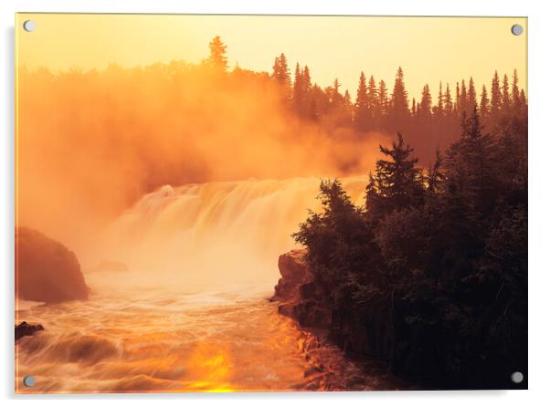 sunrise at Pisew Falls along the Grass River Acrylic by Dave Reede