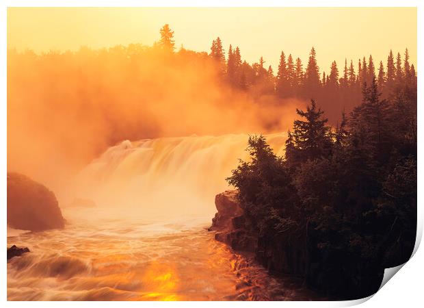 sunrise at Pisew Falls along the Grass River Print by Dave Reede