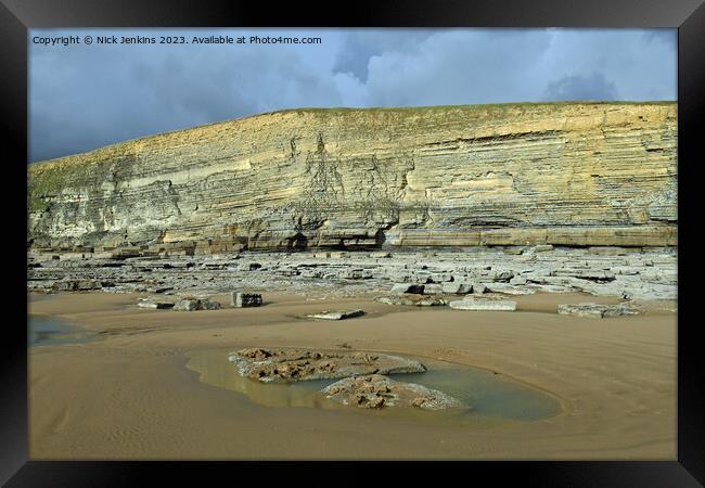 Beautiful View of the Dunraven Bay cliffs in the Vale of Glamorgan  Framed Print by Nick Jenkins