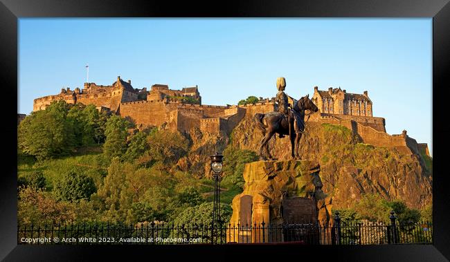 Edinburgh Castle and The Royal Scots Greys monumen Framed Print by Arch White