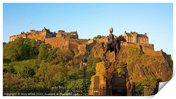 Edinburgh Castle and The Royal Scots Greys monumen Print by Arch White