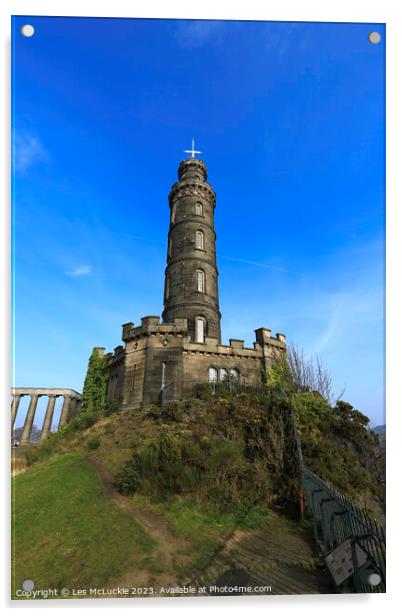 Nelson Monument Calton Hill Edinburgh Acrylic by Les McLuckie