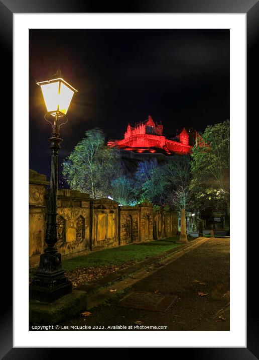 Outdoor Edinburgh Castle from the Kirkyard Framed Mounted Print by Les McLuckie