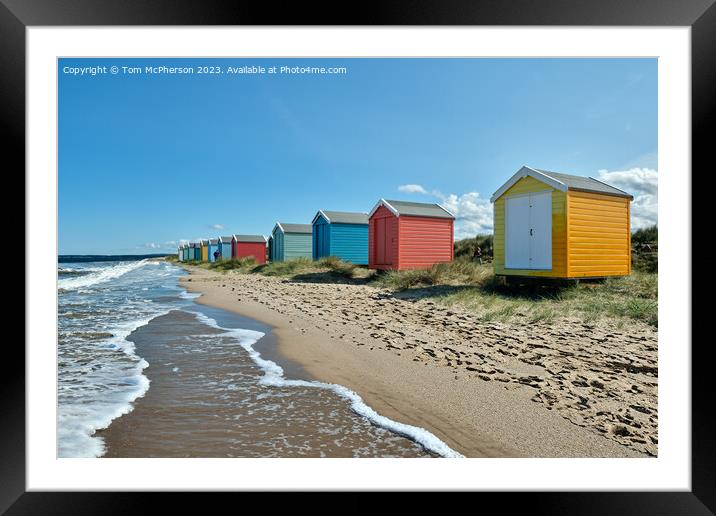 Multi-Coloured Huts on Findhorn Beach Framed Mounted Print by Tom McPherson