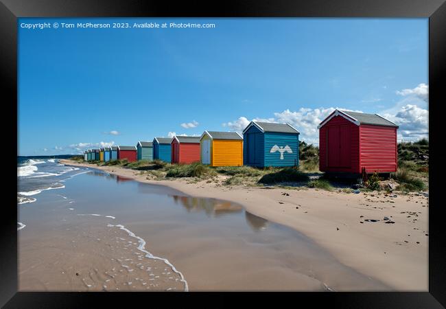 Multi-Coloured Huts on Findhorn Beach Framed Print by Tom McPherson