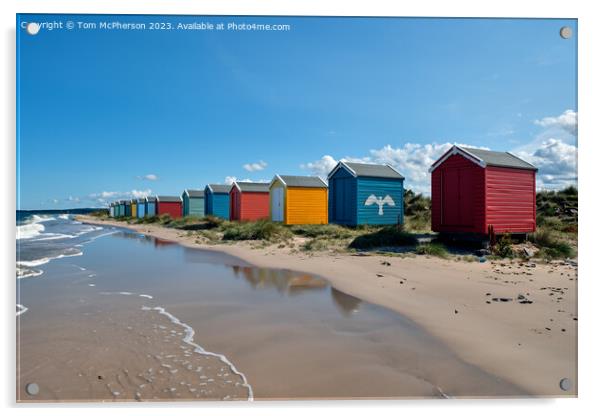 Multi-Coloured Huts on Findhorn Beach Acrylic by Tom McPherson