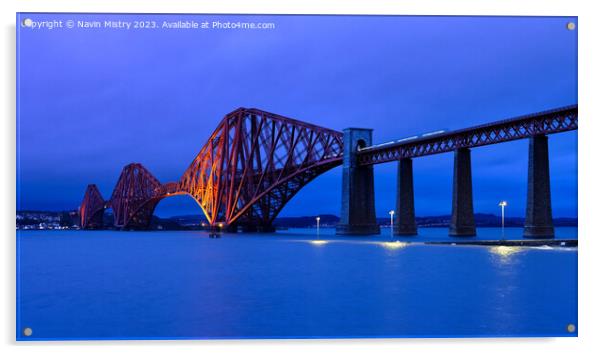 The Forth Bridge Blue Hour  Acrylic by Navin Mistry
