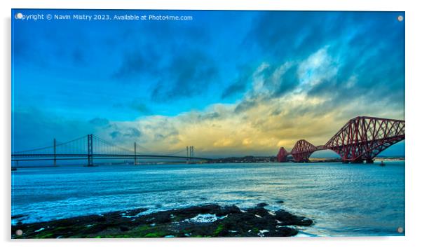 The Forth Bridges Acrylic by Navin Mistry