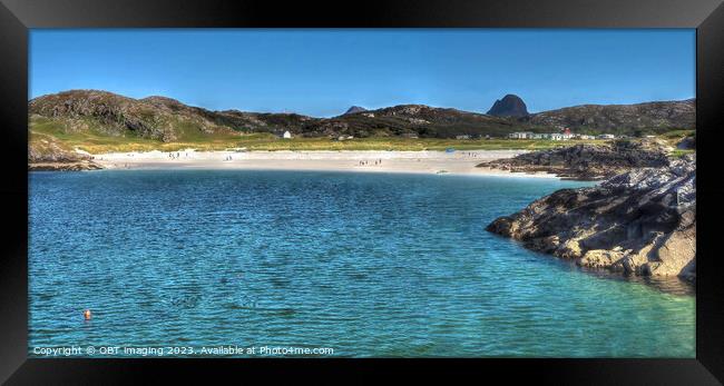 Achmelvich Beach, Hillhead Caravan Park & Suliven Mountain Assynt Highland Scotland Framed Print by OBT imaging