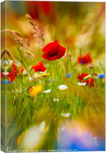 Poppy flower with ICM Canvas Print by Simon Johnson