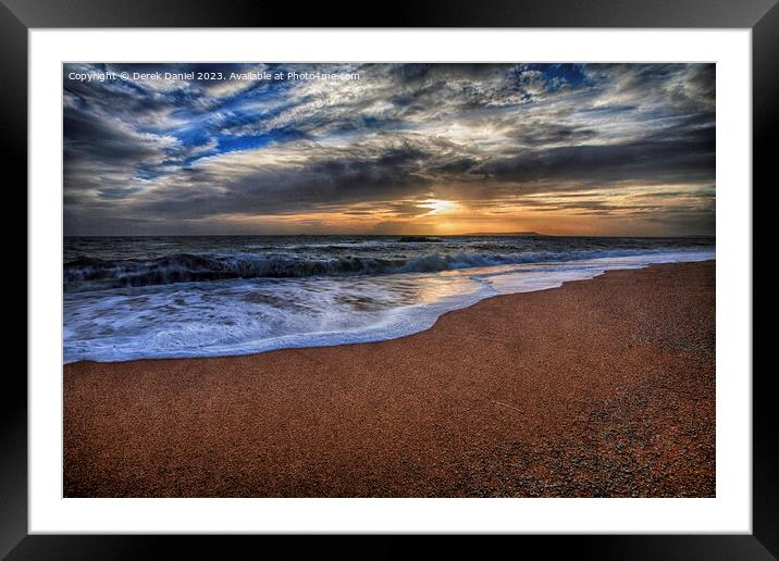 and the sun does down at Durdle Dor Framed Mounted Print by Derek Daniel