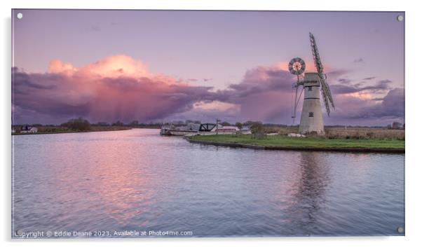 Thurne Windmill and storm clouds  Acrylic by Eddie Deane