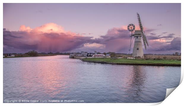 Thurne Windmill and storm clouds  Print by Eddie Deane