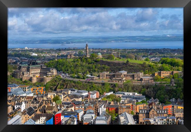 Edinburgh Cityscape With Calton Hill Framed Print by Artur Bogacki