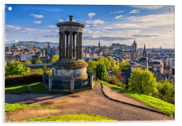 Edinburgh City From Calton Hill In Spring Acrylic by Artur Bogacki