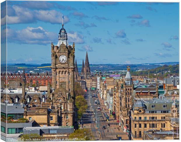 Edinburgh city centre, east to west along Princes  Canvas Print by Arch White