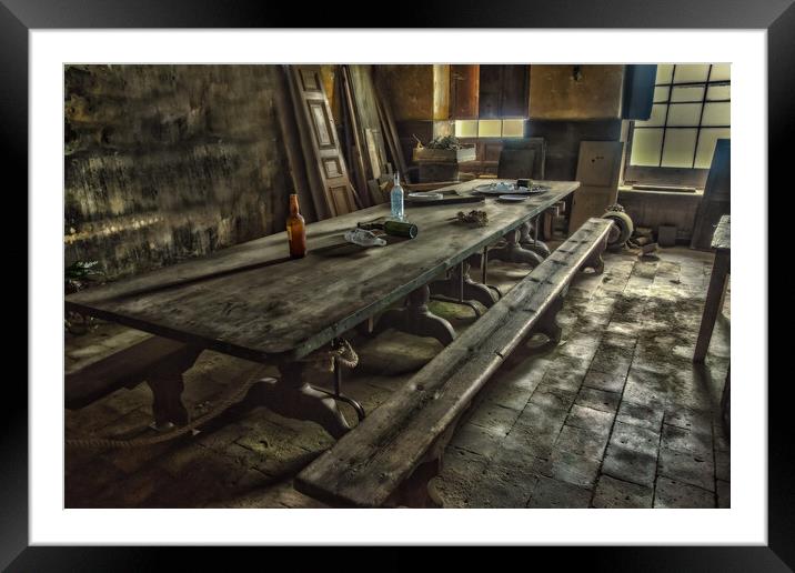Below stairs dining table. Framed Mounted Print by Alan Matkin