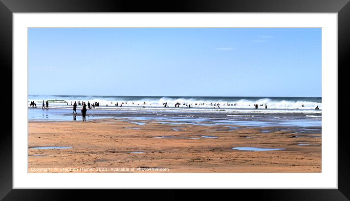 Fun in the Surf Framed Mounted Print by Stephen Hamer