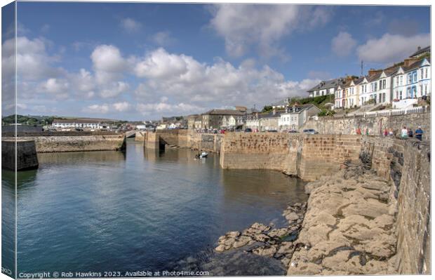 Porthleven Harbour Wall Canvas Print by Rob Hawkins