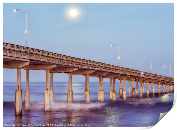 Moon Going Down - Ocean Beach Pier Print by Joseph S Giacalone