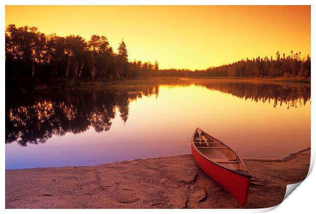 canoe along the Whiteshell River Print by Dave Reede