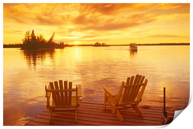 chairs on dock Print by Dave Reede