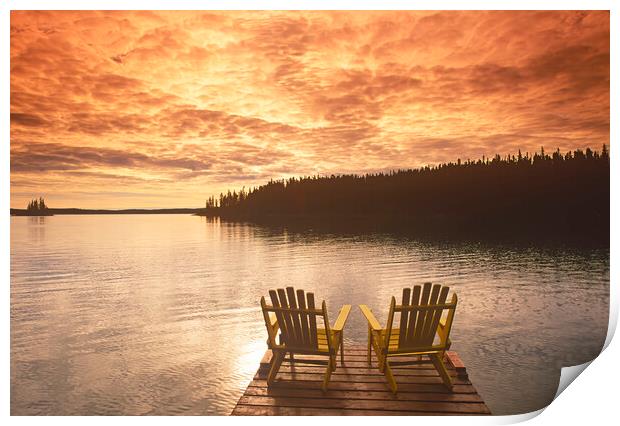 chairs on dock, Paint Lake Print by Dave Reede