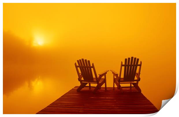 Chairs in the Early Morning Fog Print by Dave Reede