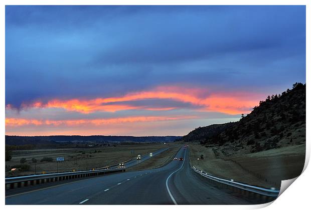 highway sunset Print by patricia shade
