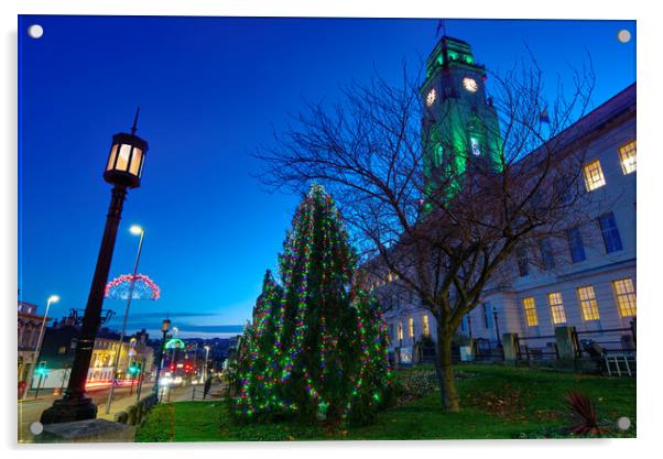 Barnsley Town Hall at Christmas  Acrylic by Alison Chambers