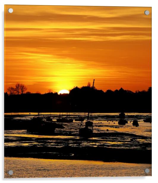 Silhouettes sunrise over the Brightlingsea Harbour  Acrylic by Tony lopez