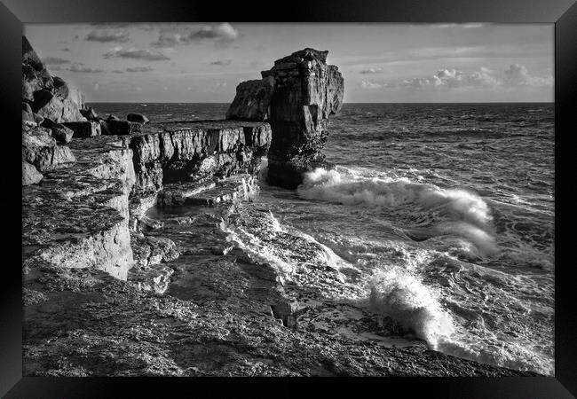 Pulpit Rock and stormy seas  Framed Print by Darren Galpin