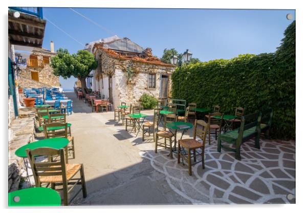 Greek Outdoor dining tables on Alonissos (Sporades Acrylic by Alan Matkin