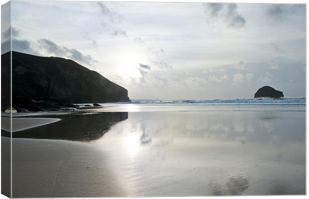 Trebarwith Strand Silver Sunset Canvas Print by David Wilkins