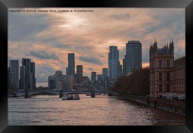 View from Westminster Bridge at sunset Framed Print by Duncan Savidge