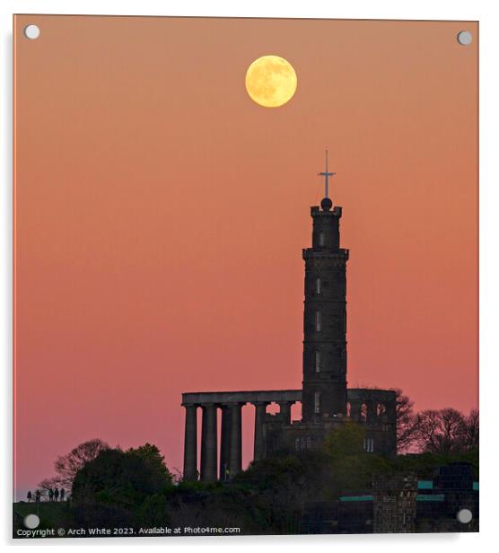 Wolf full moon rises, Edinburgh, Scotland, UK Acrylic by Arch White