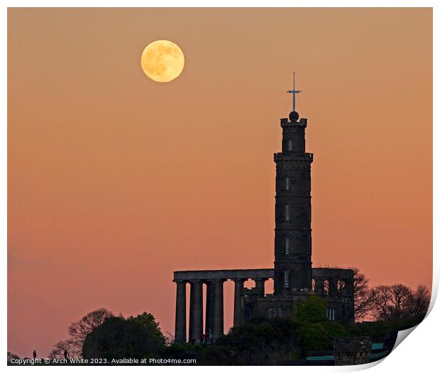 Wolf full moon rises, Edinburgh, Scotland, UK Print by Arch White