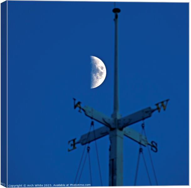  Moon first quarter, Calton Hill. Edinburgh, Scotl Canvas Print by Arch White