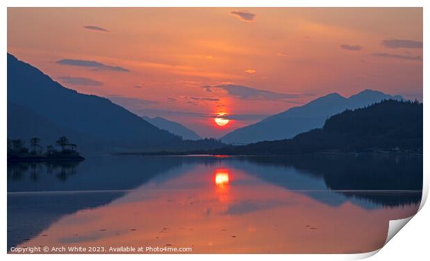 Sunset, Loch Leven, Ballachulish, Scotland, UK Print by Arch White