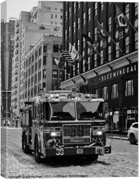 FDNY Truck outside Bloomingdale's Canvas Print by Robert Sayer