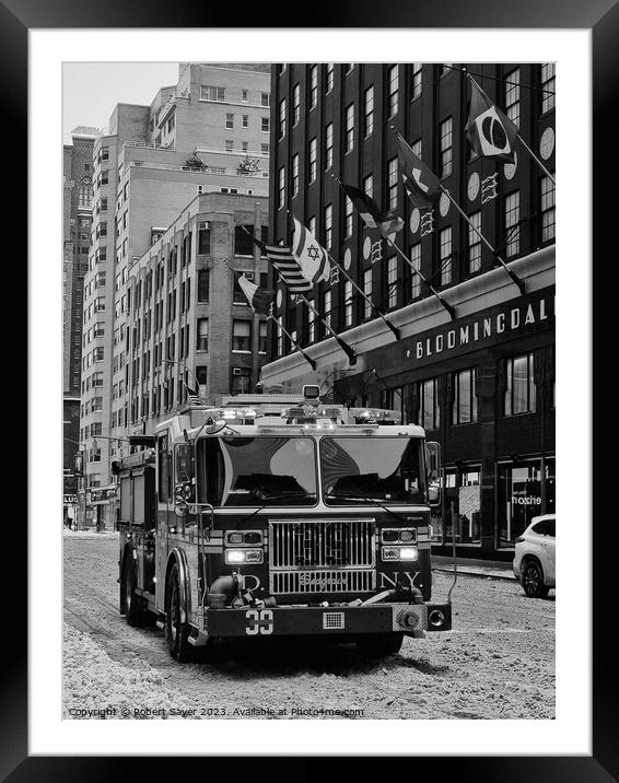 FDNY Truck outside Bloomingdale's Framed Mounted Print by Robert Sayer