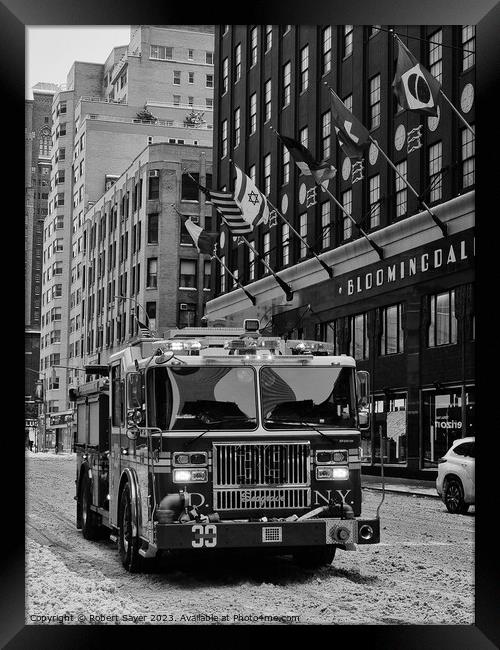 FDNY Truck outside Bloomingdale's Framed Print by Robert Sayer