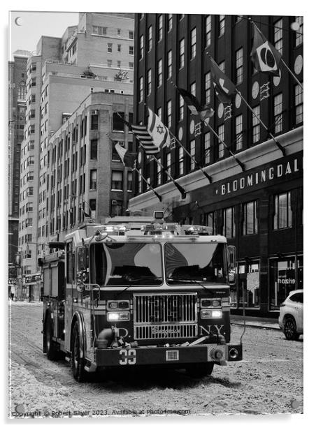 FDNY Truck outside Bloomingdale's Acrylic by Robert Sayer